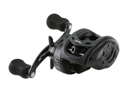 Black reel with black body and a double black handle and dial on the break