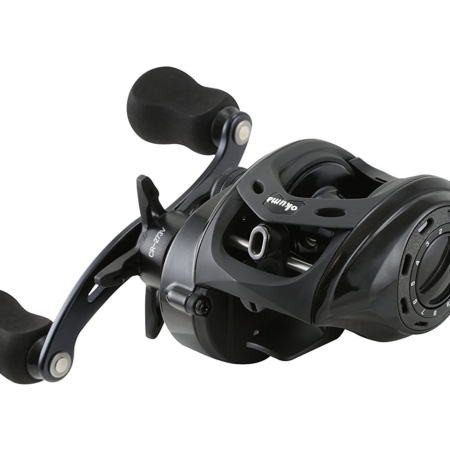 Black reel with black body and a double black handle and dial on the break