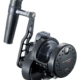 Black fishing reel with black handle and aluminium spool and side plates, and a carbon drag