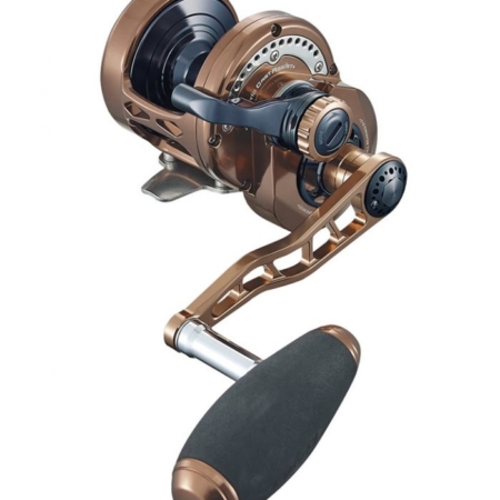 Bronze reel body with black line spool, and a silver and black handle