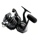 Black reel with black handle, foot, and drag adjustment and a silver bail